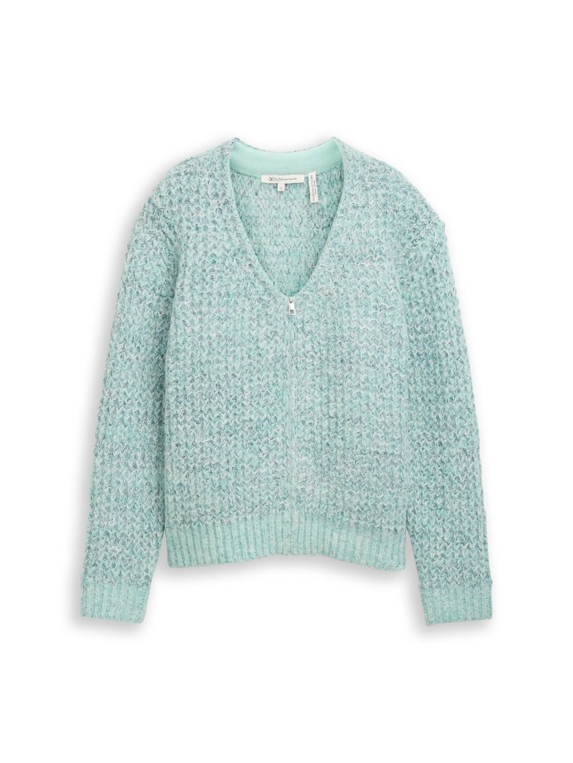 Denim Tom Tailor - Relaxed Fit Cardigan mit Wollanteil mint multicolor melange - Gr. - S von Denim Tom Tailor