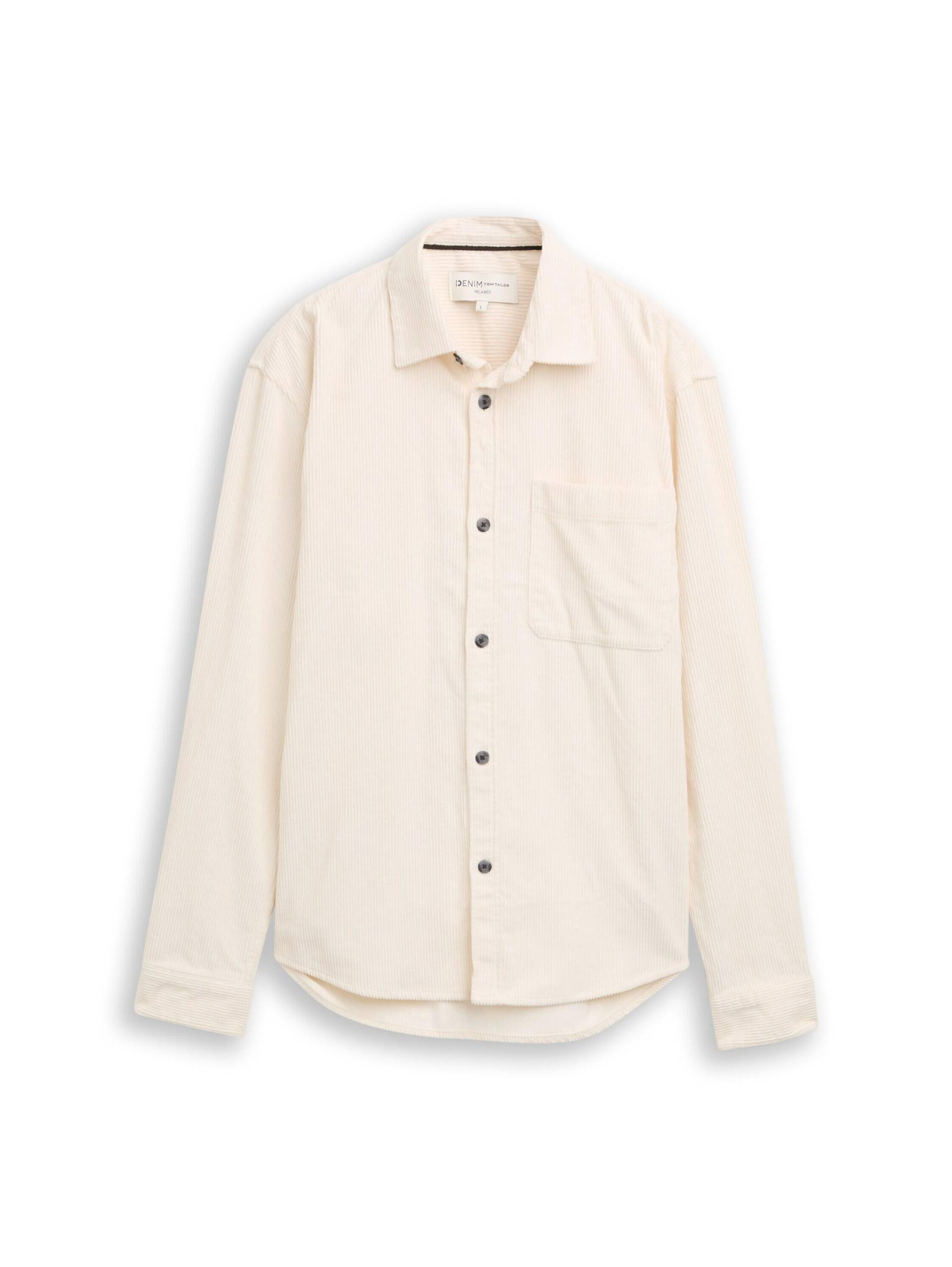 Denim Tom Tailor - Relaxed Fit Cordhemd mit Brusttasche gardenia white - Gr. - M von Denim Tom Tailor