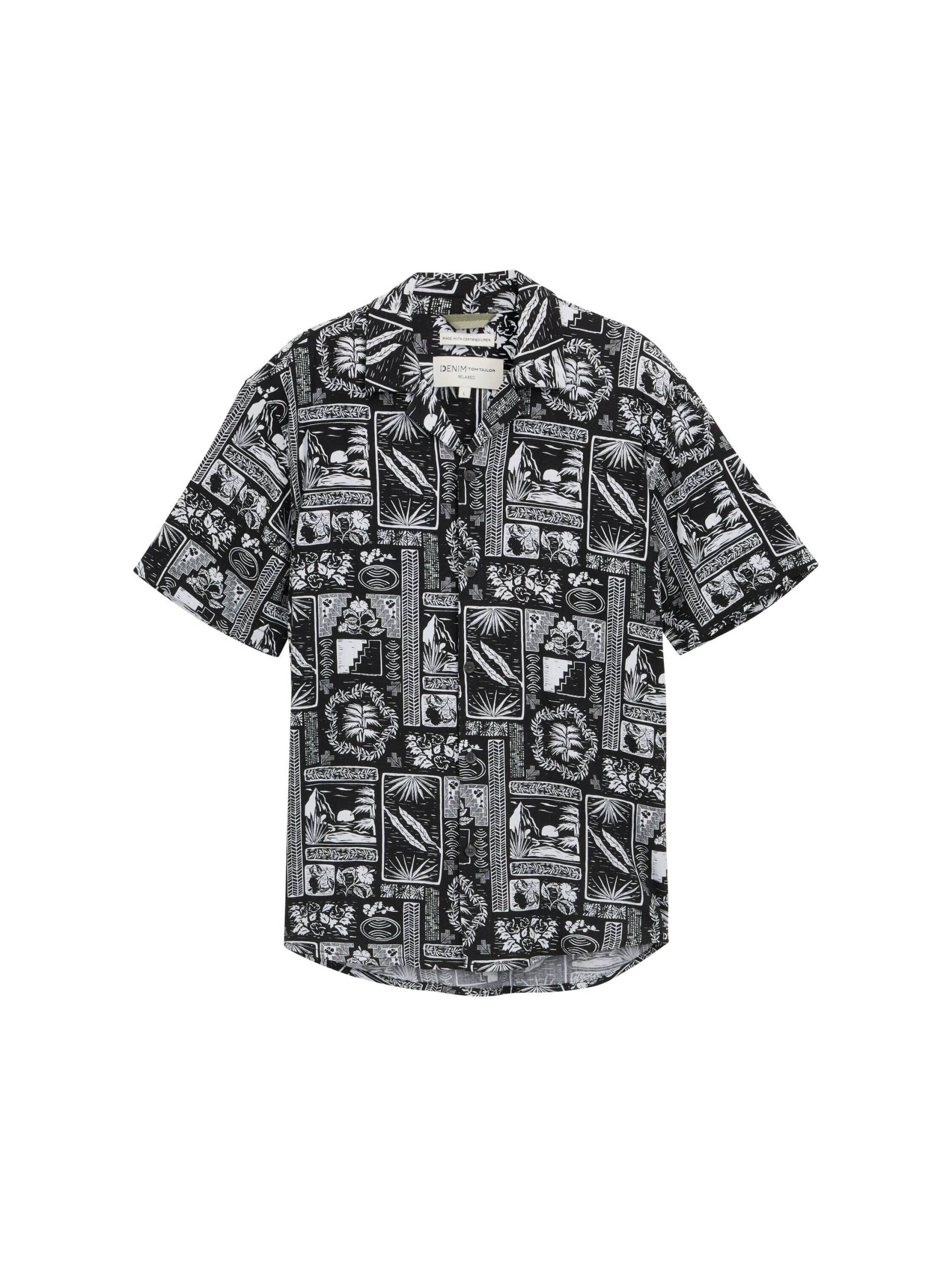 Denim Tom Tailor - Relaxed Fit Hemd im Hawaii-Look black white hawai print - Gr. - M von Denim Tom Tailor