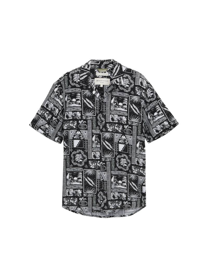 Denim Tom Tailor - Relaxed Fit Hemd im Hawaii-Look black white hawai print - Gr. - M von Denim Tom Tailor