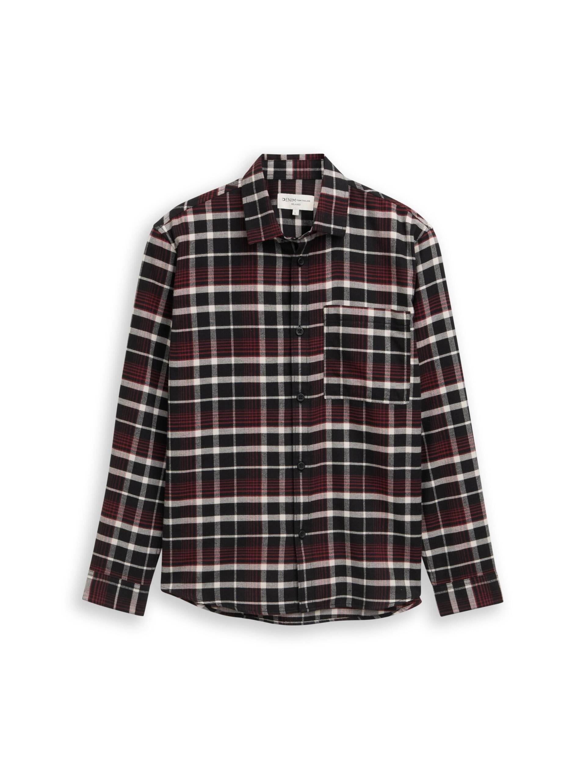 Denim Tom Tailor - Relaxed Fit Hemd mit Karomuster black red white check - Gr. - M von Denim Tom Tailor
