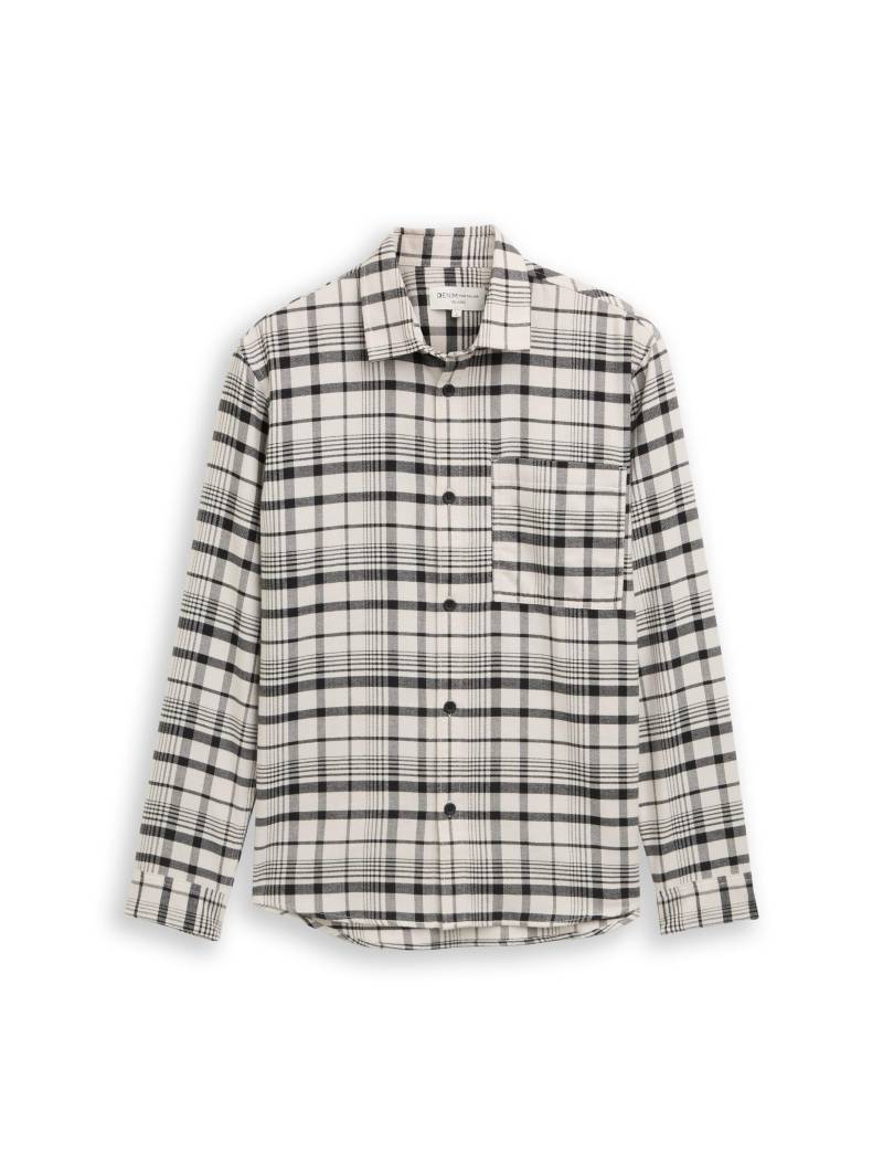 Denim Tom Tailor - Relaxed Fit Hemd mit Karomuster greyish white black check - Gr. - S von Denim Tom Tailor