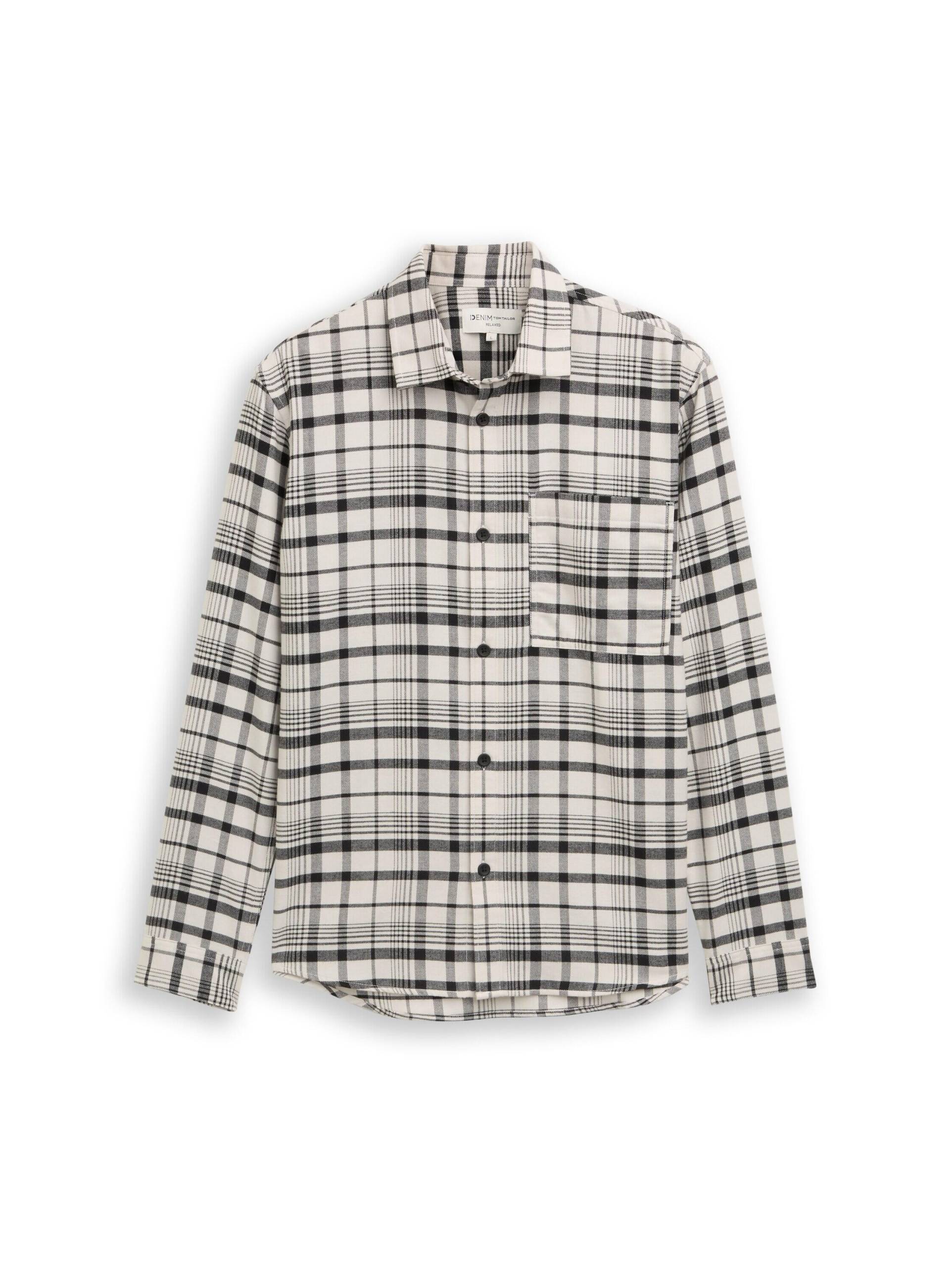 Denim Tom Tailor - Relaxed Fit Hemd mit Karomuster greyish white black check - Gr. - XL von Denim Tom Tailor