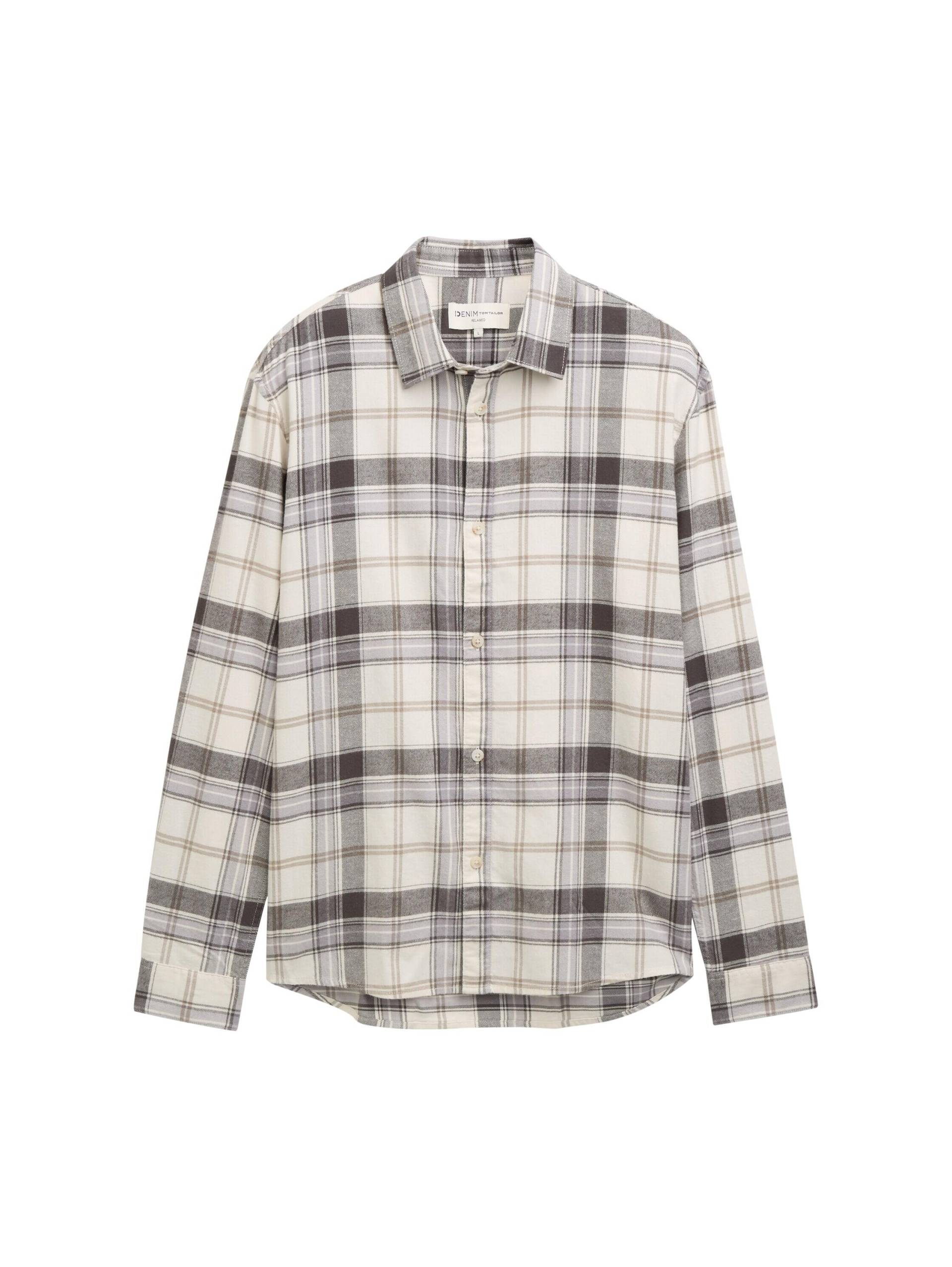 Denim Tom Tailor - Relaxed Fit Hemd mit Karomuster off white check - Gr. - M von Denim Tom Tailor