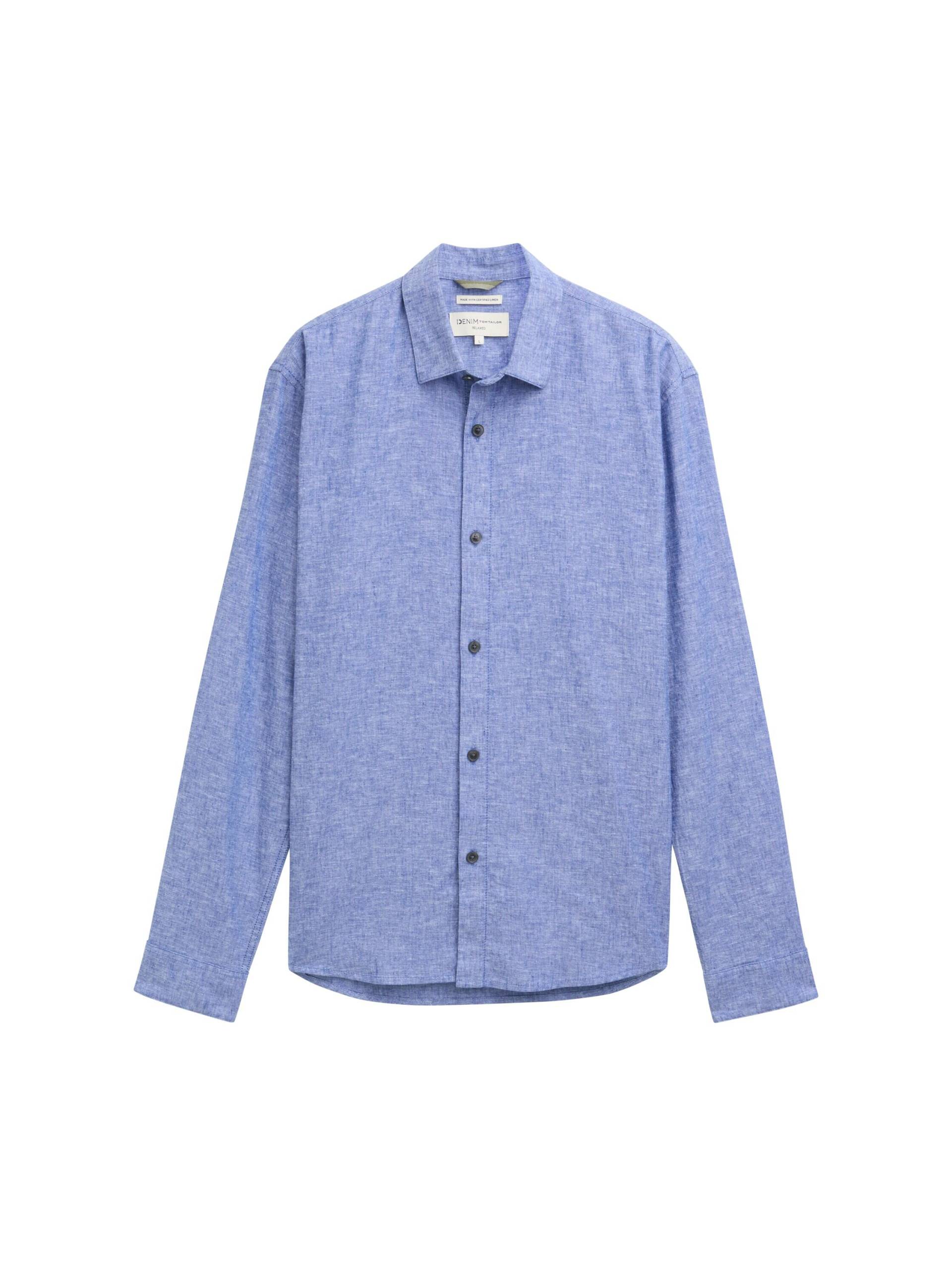 Denim Tom Tailor - Relaxed Fit Hemd mit Leinenanteil royal blue chambray - Gr. - L von Denim Tom Tailor