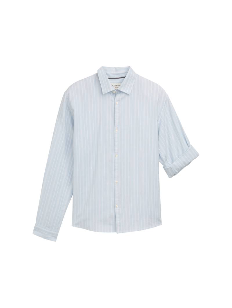 Denim Tom Tailor - Relaxed Fit Hemd mit Turn-up-Funktion light blue stripe - Gr. - S von Denim Tom Tailor