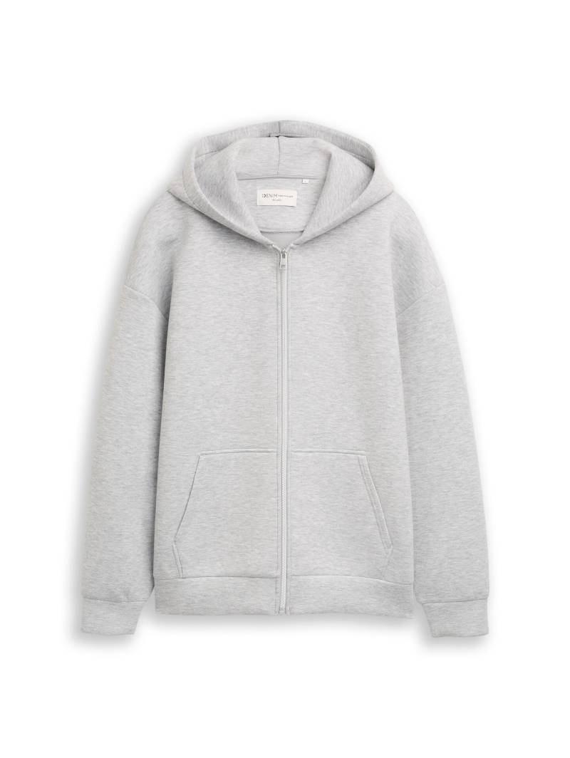 Denim Tom Tailor - Relaxed Fit Hoodie Sweatjacke aus Scuba light stone grey melange - Gr. - S von Denim Tom Tailor
