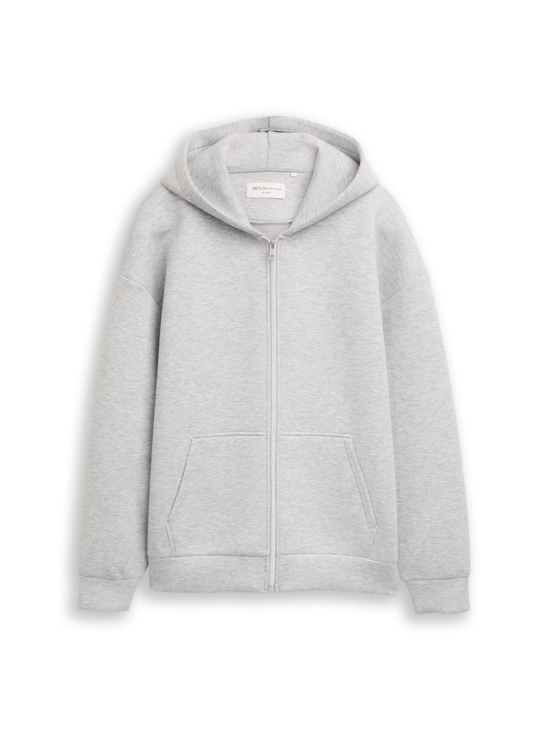 Denim Tom Tailor - Relaxed Fit Hoodie Sweatjacke aus Scuba light stone grey melange - Gr. - XL von Denim Tom Tailor