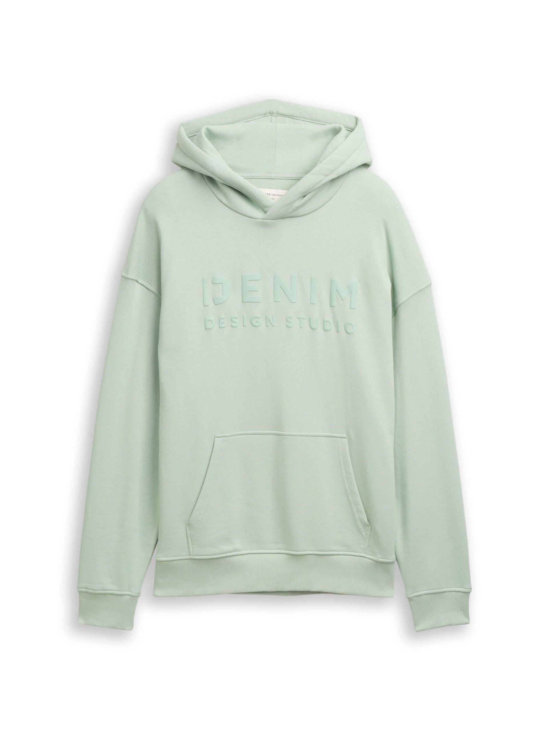 Denim Tom Tailor - Relaxed Fit Hoodie Sweatshirt mit Print fresh mint green - Gr. - M von Denim Tom Tailor