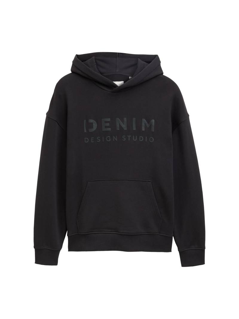 Denim Tom Tailor - Relaxed Fit Hoodie Sweatshirt mit Print night watch black - Gr. - L von Denim Tom Tailor