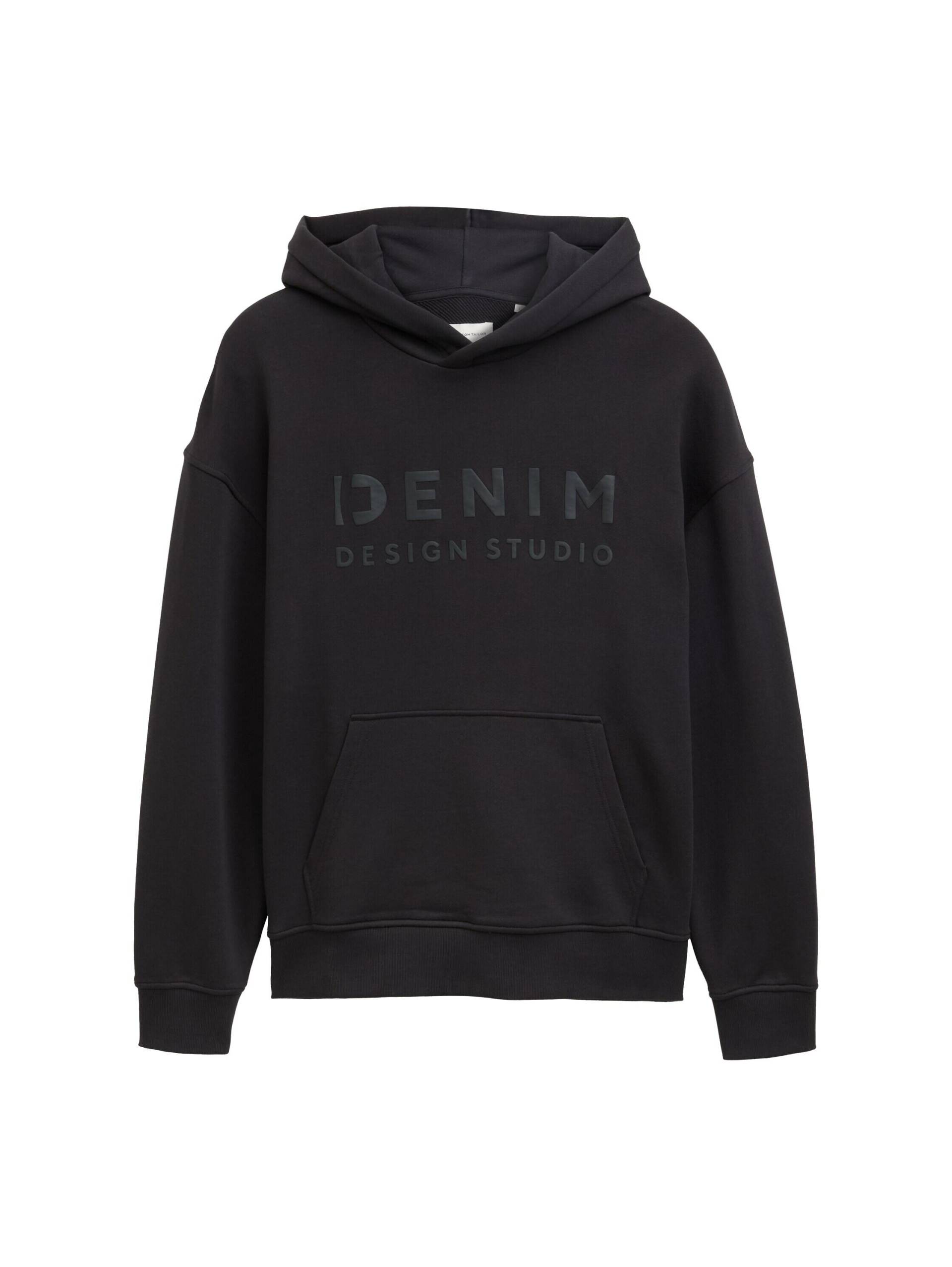 Denim Tom Tailor - Relaxed Fit Hoodie Sweatshirt mit Print night watch black - Gr. - M von Denim Tom Tailor