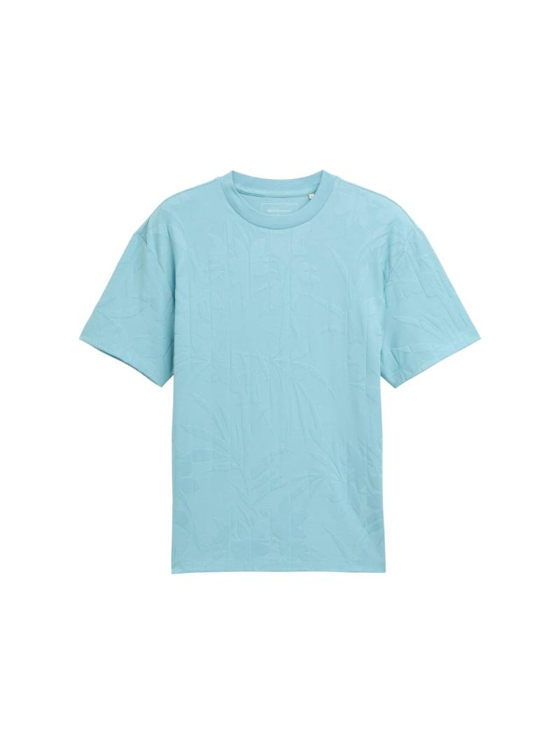 Denim Tom Tailor - Relaxed Fit Jacquard T-Shirt dusty blue leaves jacquard - Gr. - S von Denim Tom Tailor