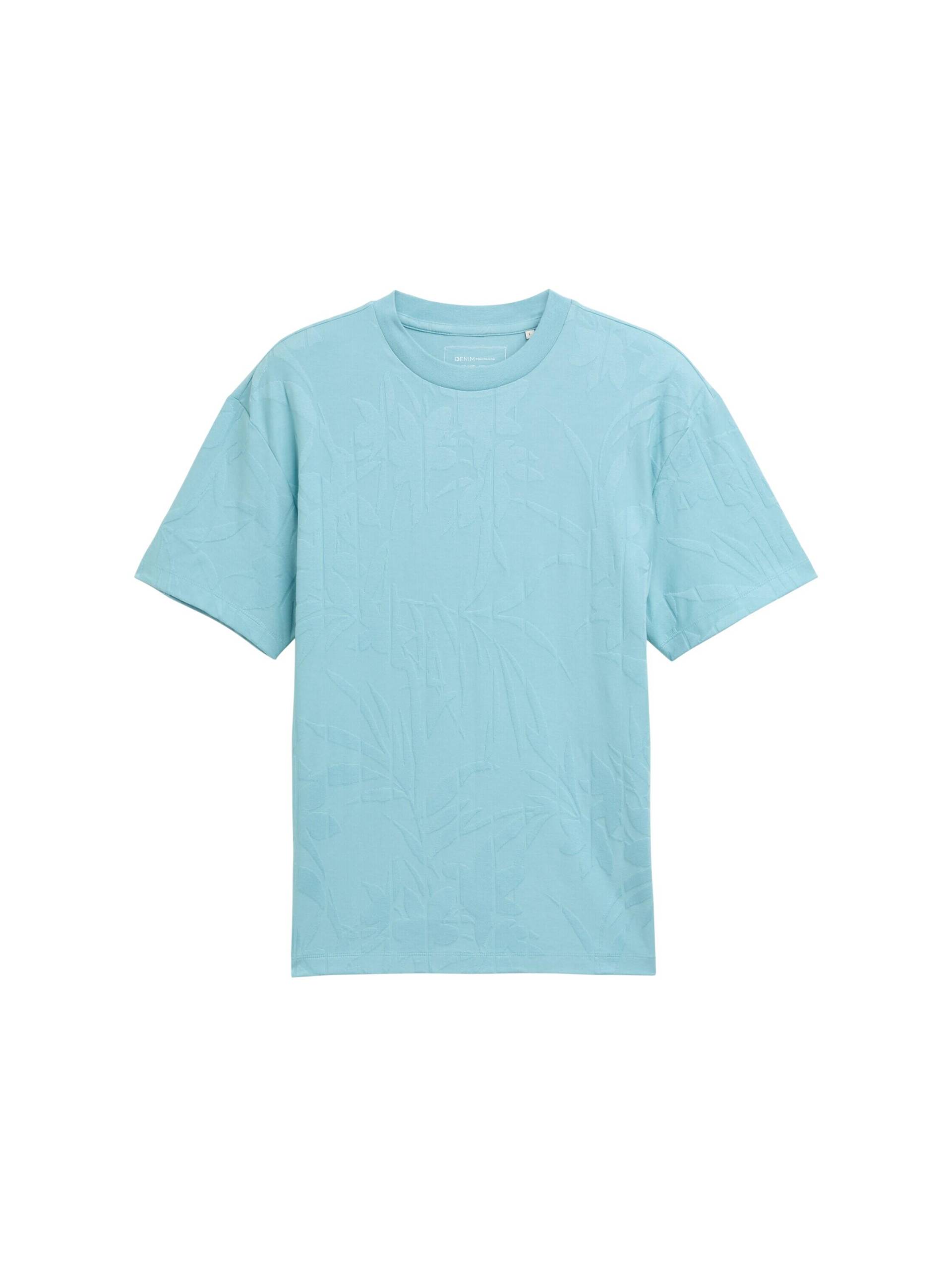 Denim Tom Tailor - Relaxed Fit Jacquard T-Shirt dusty blue leaves jacquard - Gr. - XXL von Denim Tom Tailor