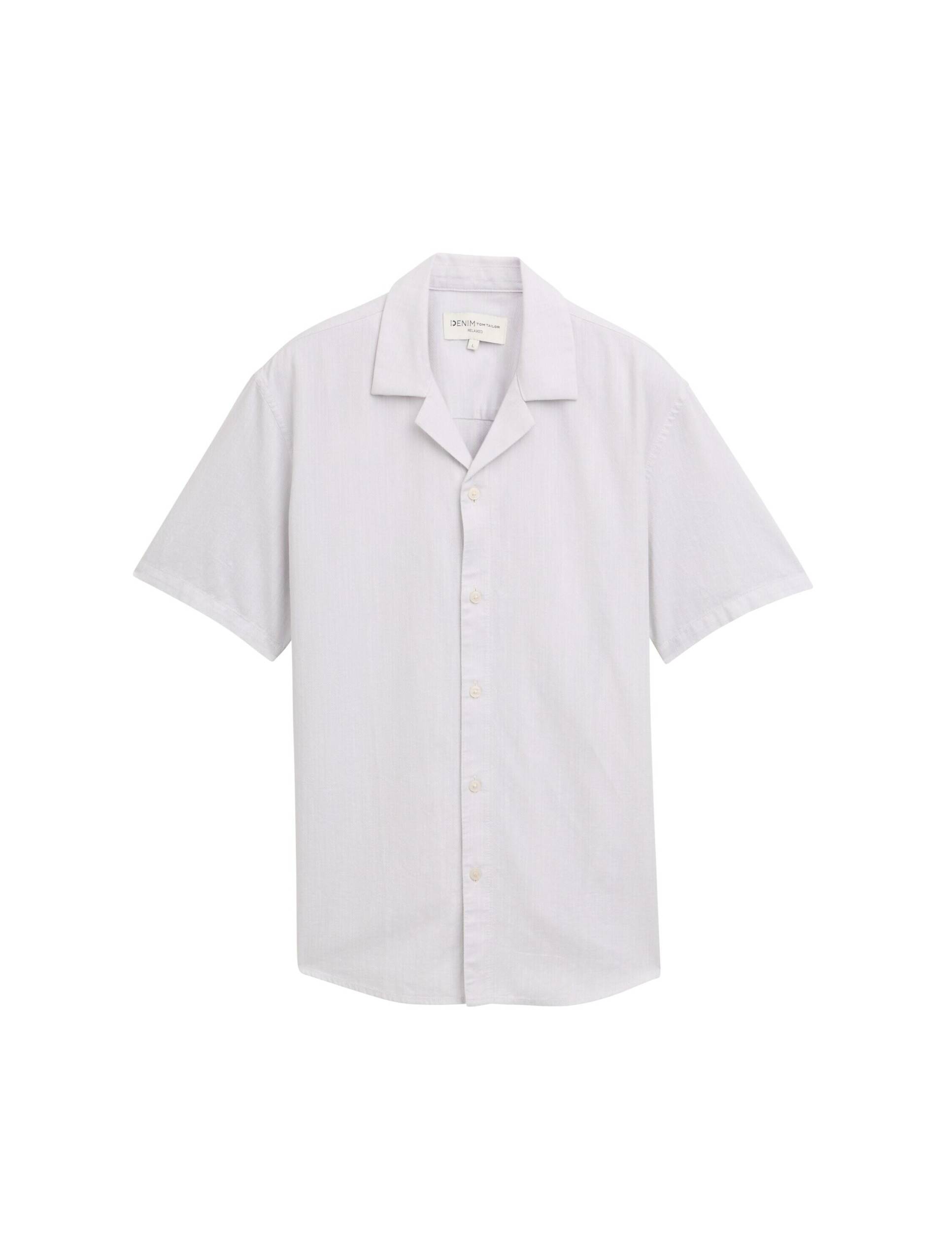 Denim Tom Tailor - Relaxed Fit Kurzarmhemd aus Baumwolle chalk grey white structure - Gr. - S von Denim Tom Tailor
