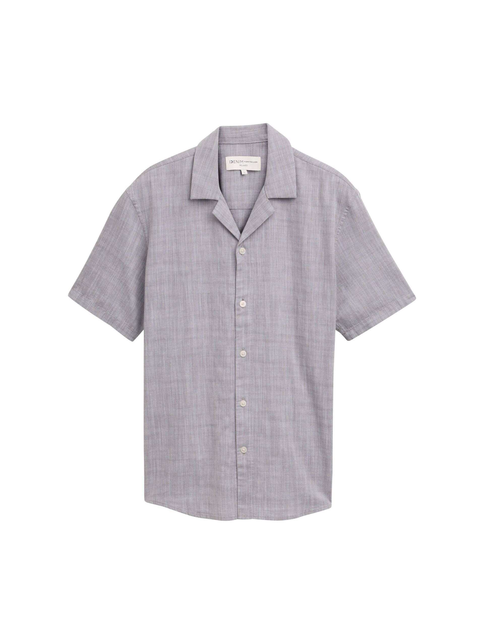 Denim Tom Tailor - Relaxed Fit Kurzarmhemd aus Baumwolle pavement grey white structure - Gr. - L von Denim Tom Tailor