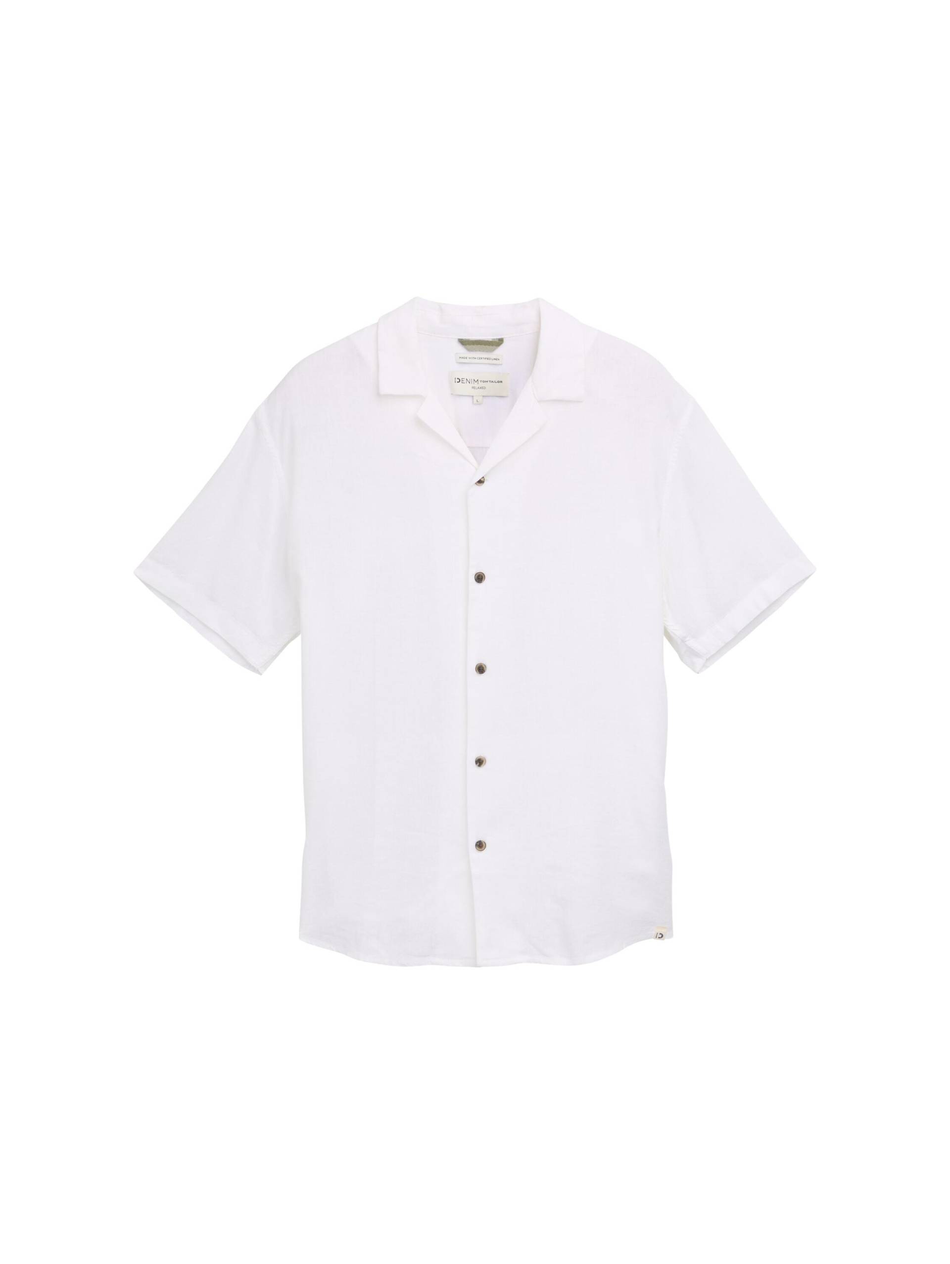 Denim Tom Tailor - Relaxed Fit Kurzarmhemd mit Leinenanteil white - Gr. - M von Denim Tom Tailor