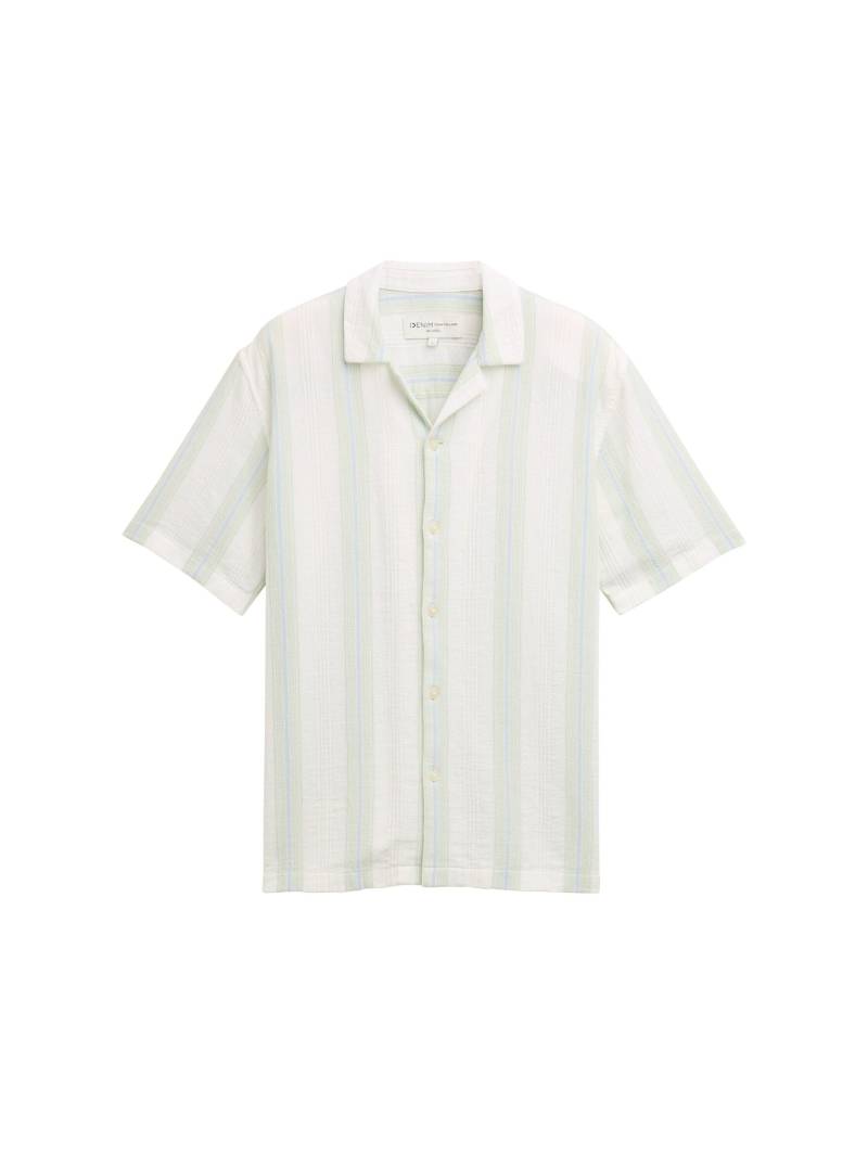 Denim Tom Tailor - Relaxed Fit Kurzarmhemd mit Streifenmuster off white big structure stripe - Gr. - L von Denim Tom Tailor
