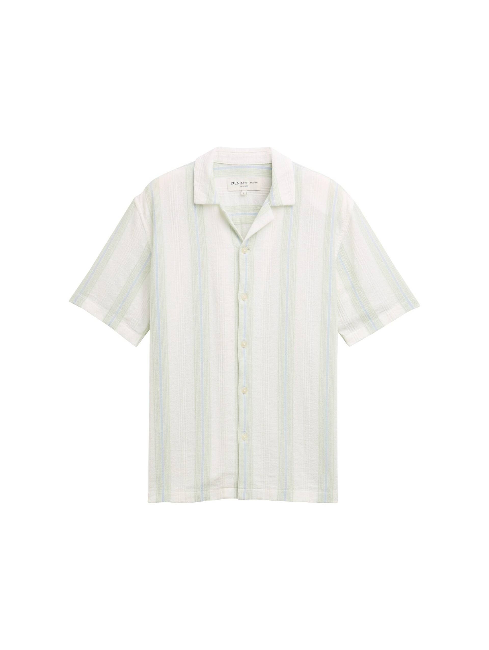 Denim Tom Tailor - Relaxed Fit Kurzarmhemd mit Streifenmuster off white big structure stripe - Gr. - XL von Denim Tom Tailor