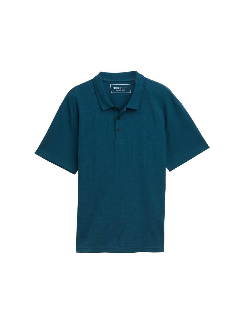 Denim Tom Tailor - Relaxed Fit Poloshirt in Waffel-Optik deep pond green - Gr. - S von Denim Tom Tailor