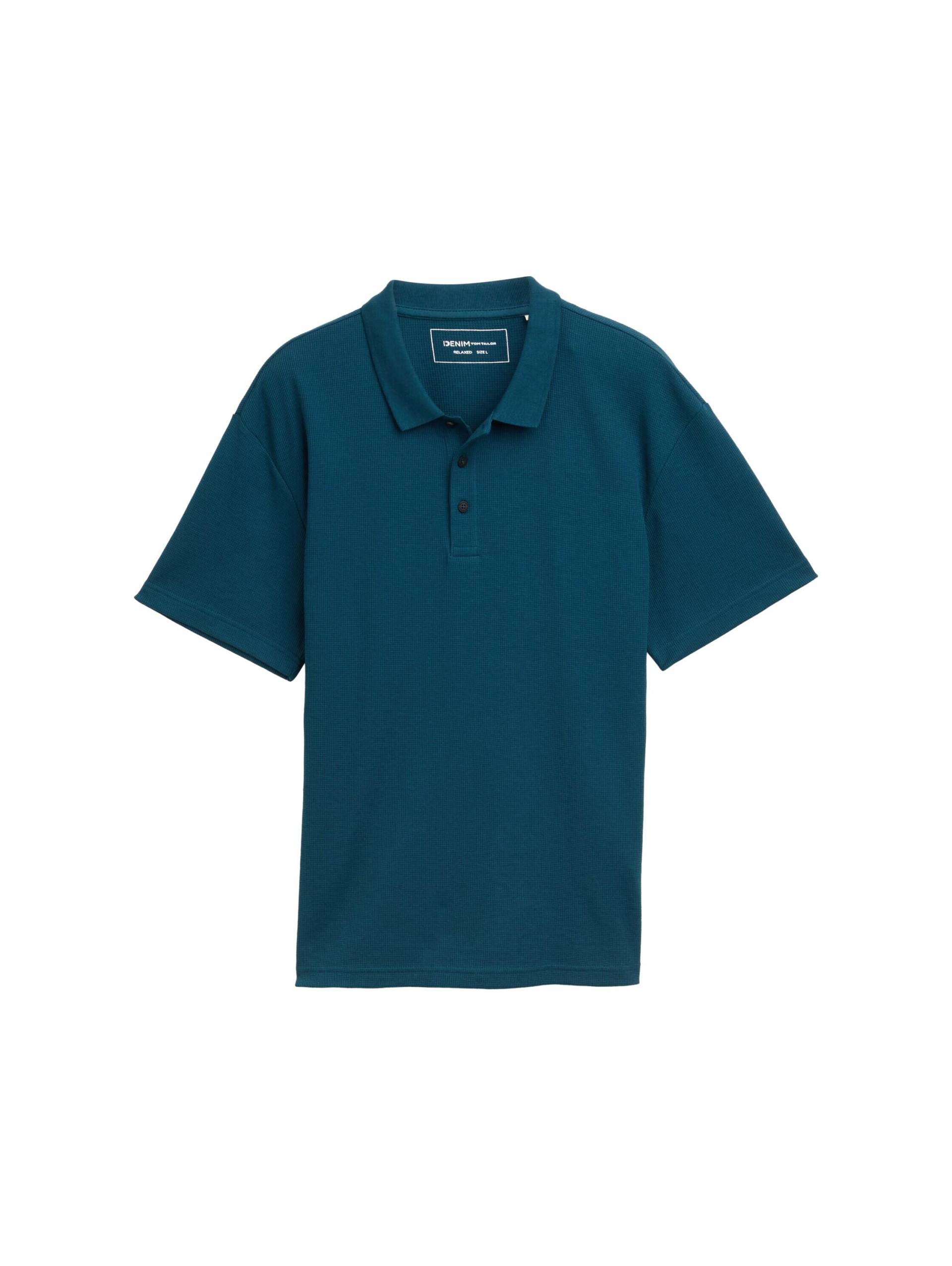 Denim Tom Tailor - Relaxed Fit Poloshirt in Waffel-Optik deep pond green - Gr. - XL von Denim Tom Tailor