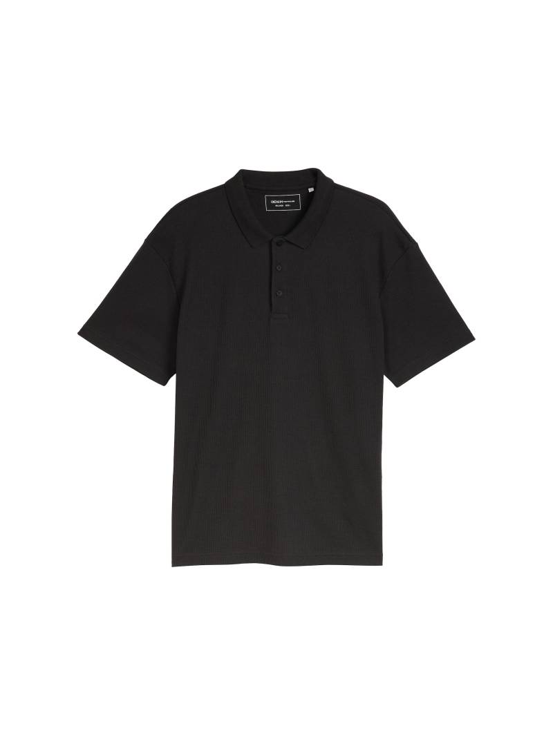 Denim Tom Tailor - Relaxed Fit Poloshirt in Waffel-Optik night watch black - Gr. - L von Denim Tom Tailor
