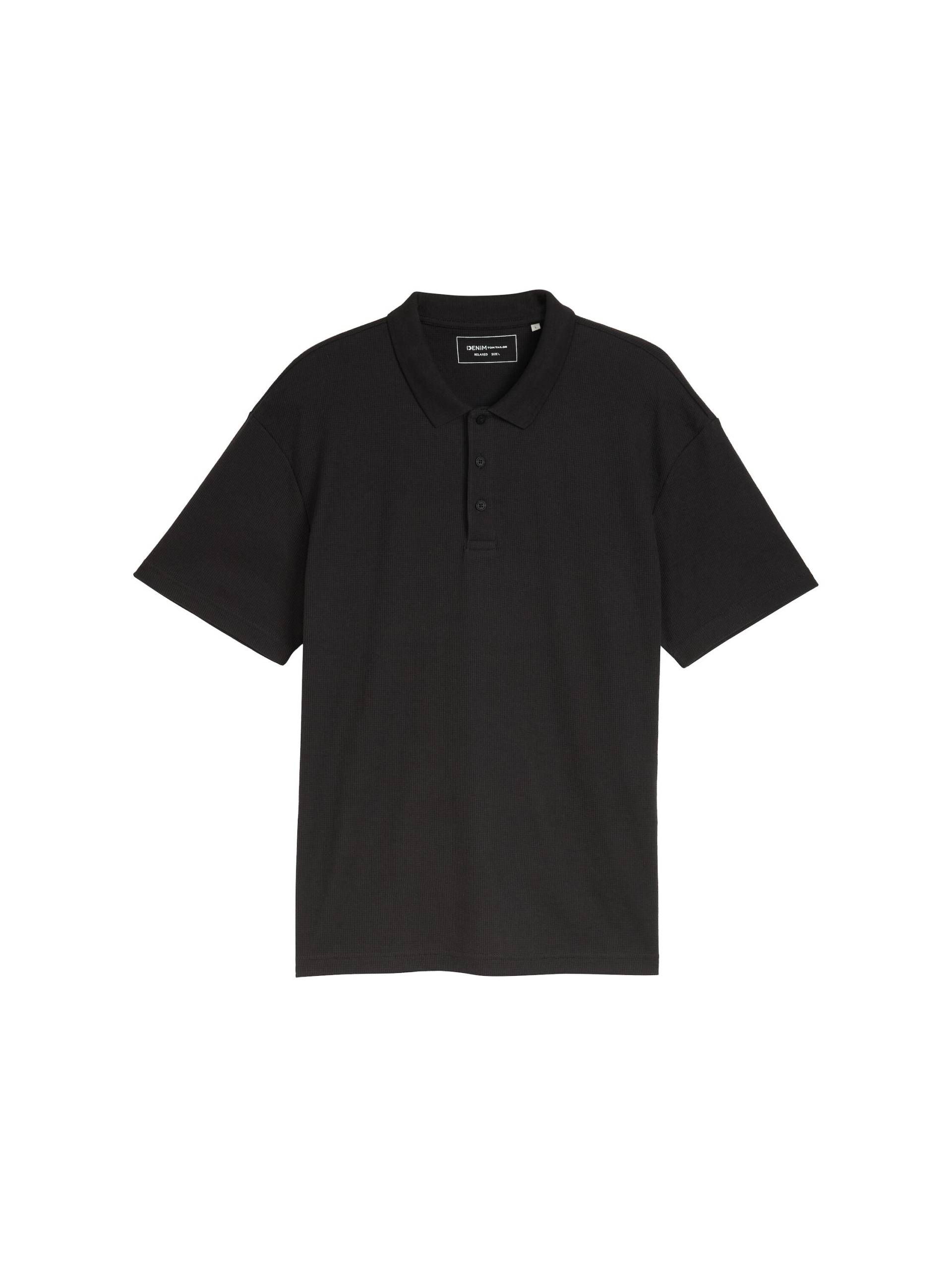 Denim Tom Tailor - Relaxed Fit Poloshirt in Waffel-Optik night watch black - Gr. - M von Denim Tom Tailor