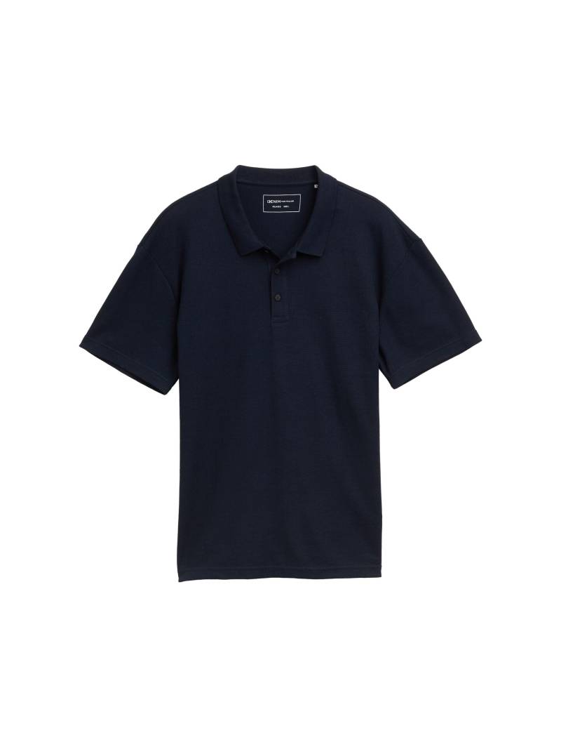 Denim Tom Tailor - Relaxed Fit Poloshirt in Waffel-Optik sky captain blue - Gr. - S von Denim Tom Tailor