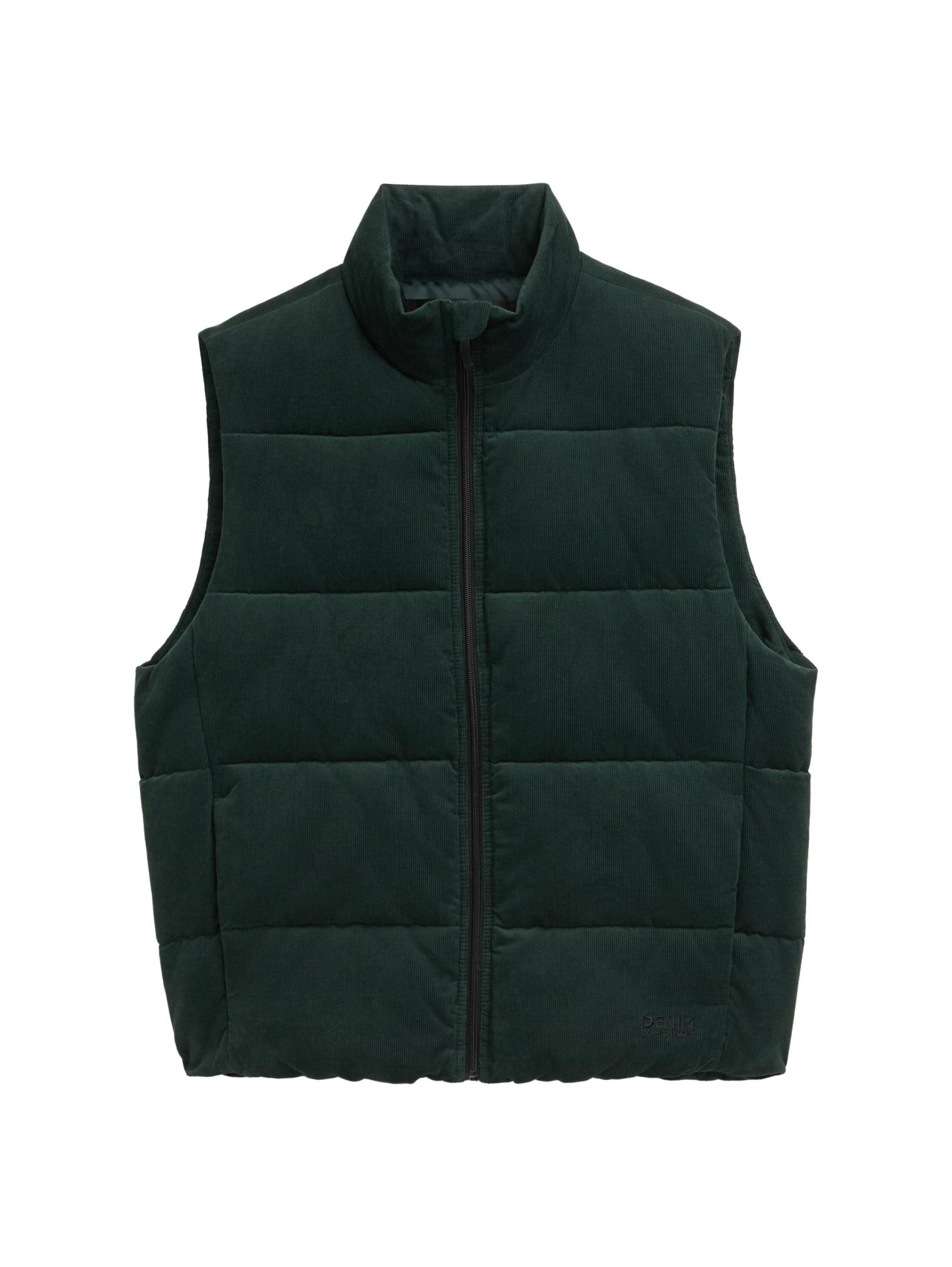 Denim Tom Tailor - Relaxed Fit Puffer-Weste aus Cord dark gable green - Gr. - L von Denim Tom Tailor