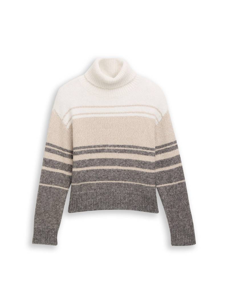 Denim Tom Tailor - Relaxed Fit Rollkragenpullover mit Streifen beige grey colorflow stripe - Gr. - M von Denim Tom Tailor