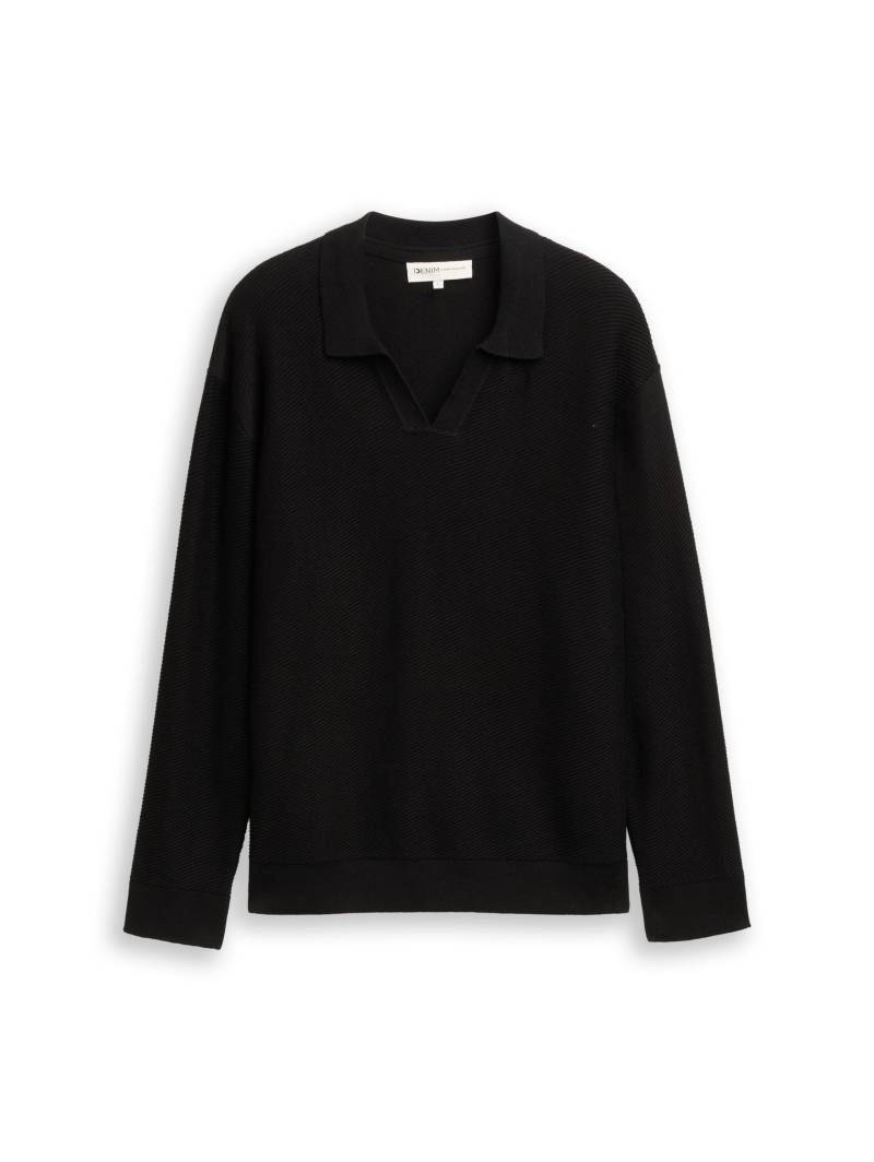 Denim Tom Tailor - Relaxed Fit Strick-Poloshirt black - Gr. - XL von Denim Tom Tailor