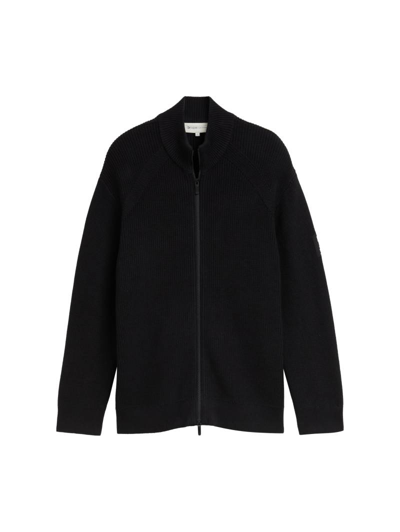 Denim Tom Tailor - Relaxed Fit Strickjacke mit Stehkragen night watch black - Gr. - S von Denim Tom Tailor