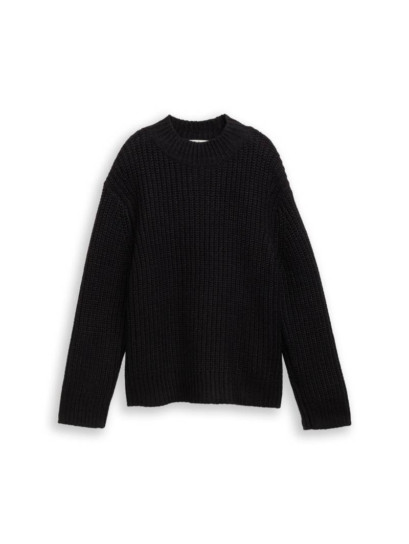 Denim Tom Tailor - Relaxed Fit Strickpullover mit Glitzer-Effekt deep black - Gr. - S von Denim Tom Tailor