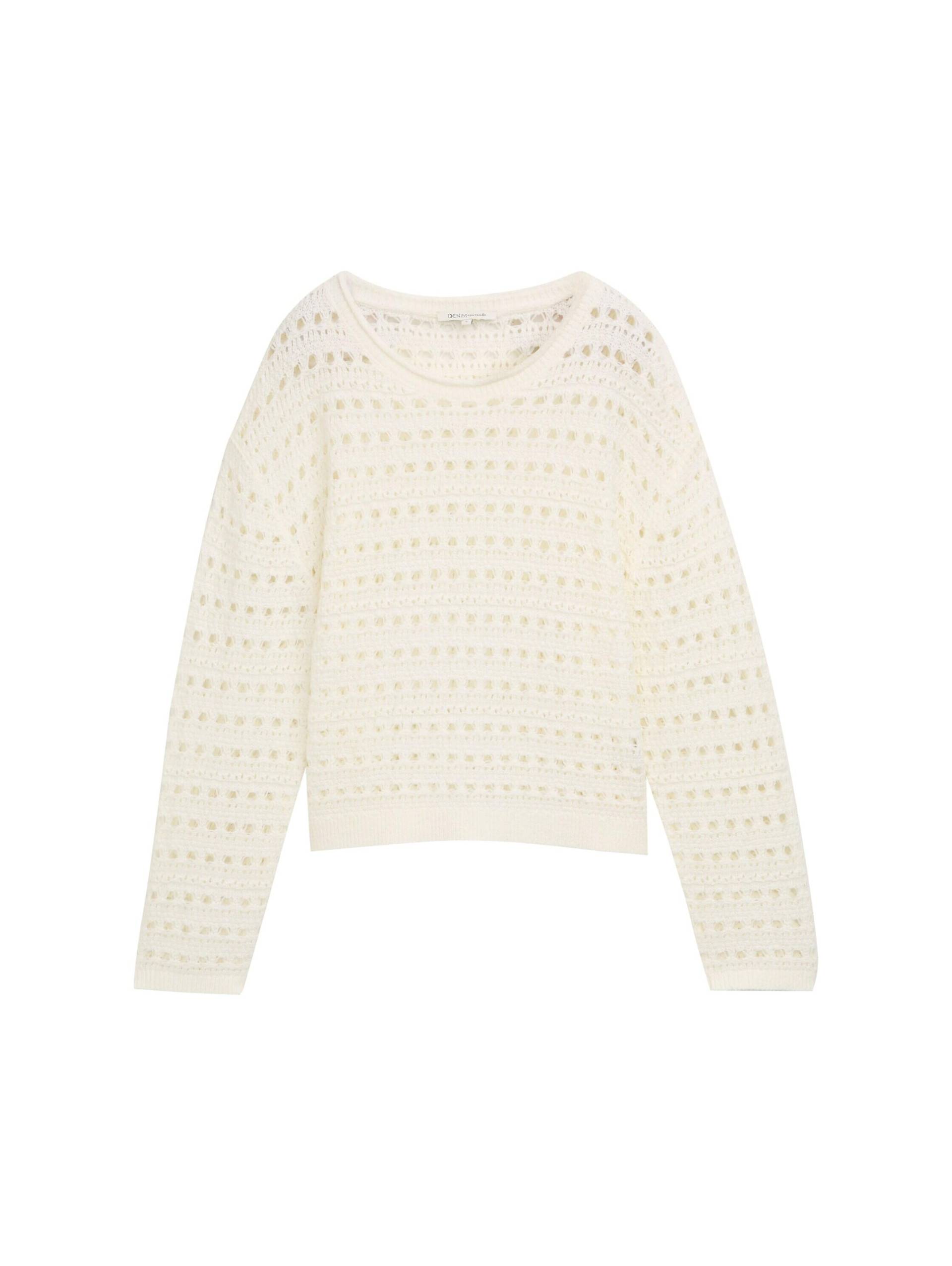 Denim Tom Tailor - Relaxed Fit Strickpullover mit Lochmuster off white - Gr. - S von Denim Tom Tailor