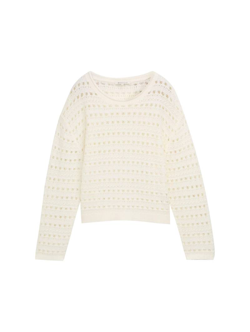 Denim Tom Tailor - Relaxed Fit Strickpullover mit Lochmuster off white - Gr. - S von Denim Tom Tailor