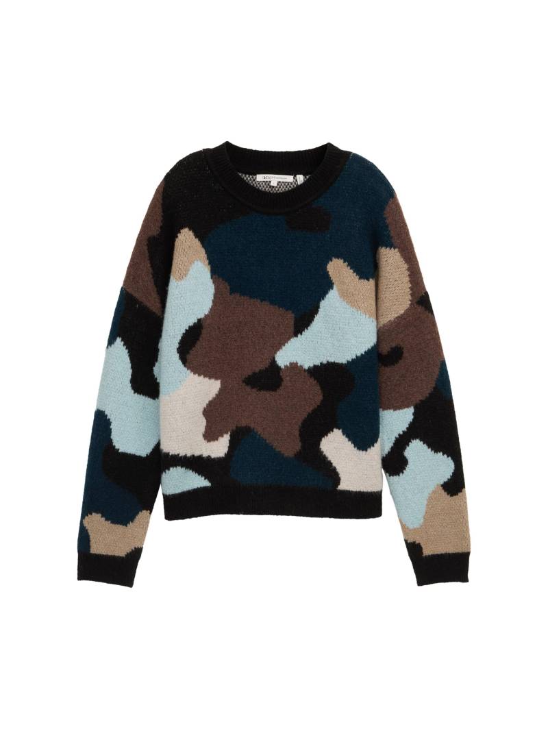 Denim Tom Tailor - Relaxed Fit Strickpullover mit Muster abstract flower jacquard - Gr. - S von Denim Tom Tailor