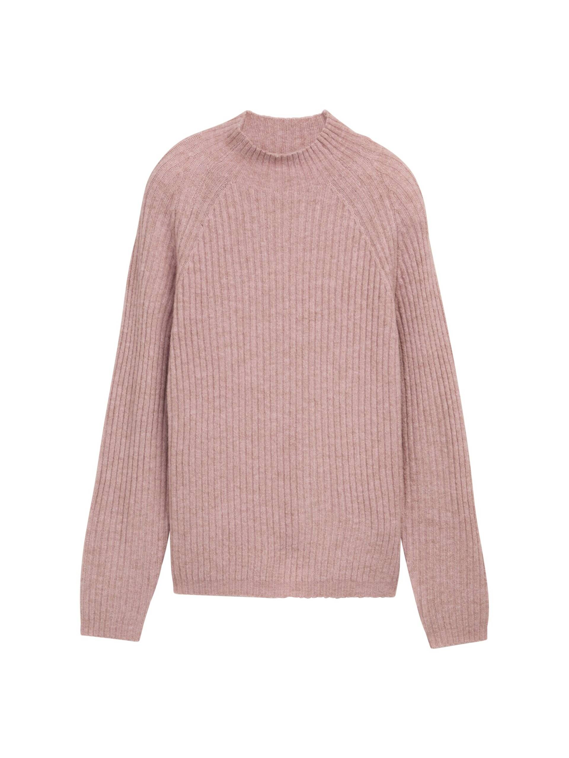 Denim Tom Tailor - Relaxed Fit Strickpullover mit Stehkragen antique rose melange - Gr. - L von Denim Tom Tailor
