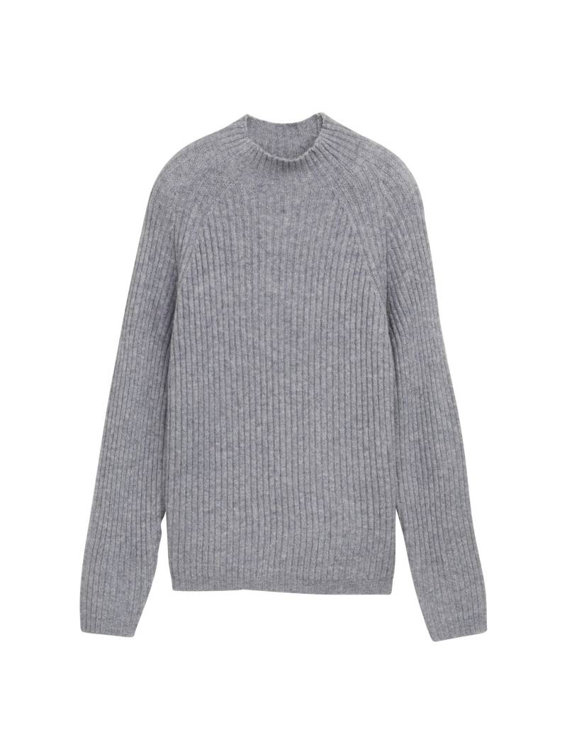 Denim Tom Tailor - Relaxed Fit Strickpullover mit Stehkragen cement grey mélange - Gr. - S von Denim Tom Tailor
