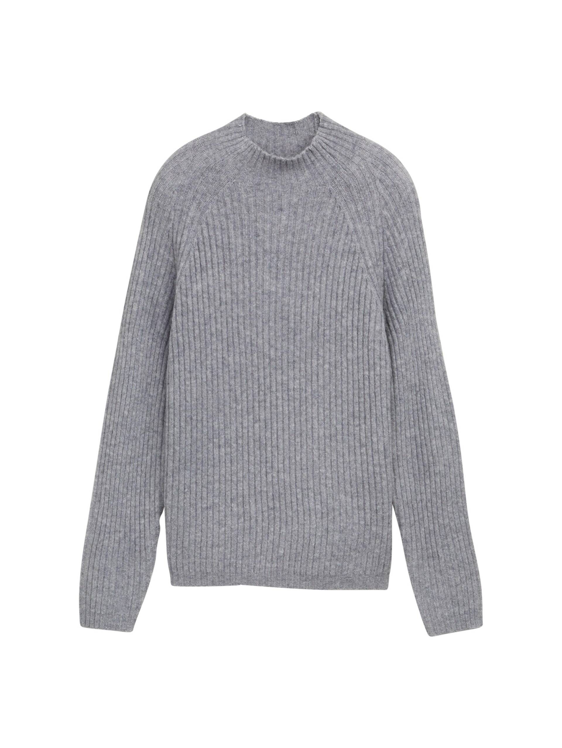 Denim Tom Tailor - Relaxed Fit Strickpullover mit Stehkragen cement grey mélange - Gr. - XL von Denim Tom Tailor