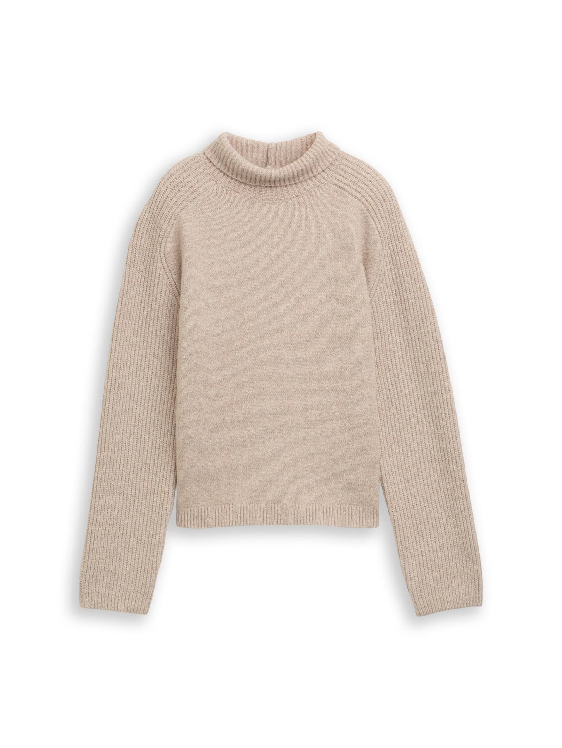 Denim Tom Tailor - Relaxed Fit Strickpullover mit Stehkragen cosy beige melange - Gr. - M von Denim Tom Tailor