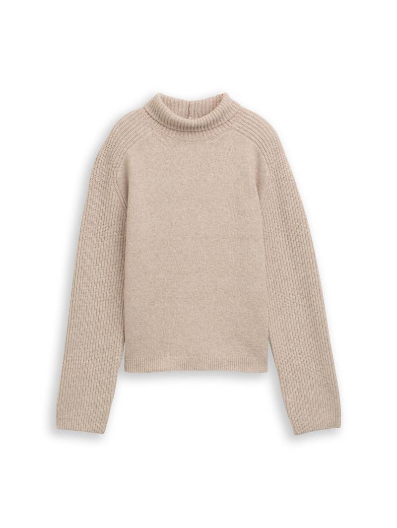 Denim Tom Tailor - Relaxed Fit Strickpullover mit Stehkragen cosy beige melange - Gr. - M von Denim Tom Tailor