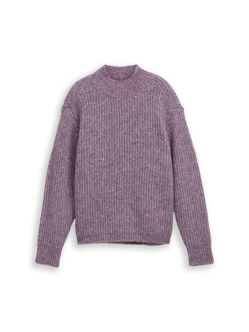 Denim Tom Tailor - Relaxed Fit Strickpullover mit Stehkragen dark lavender melange - Gr. - XL von Denim Tom Tailor