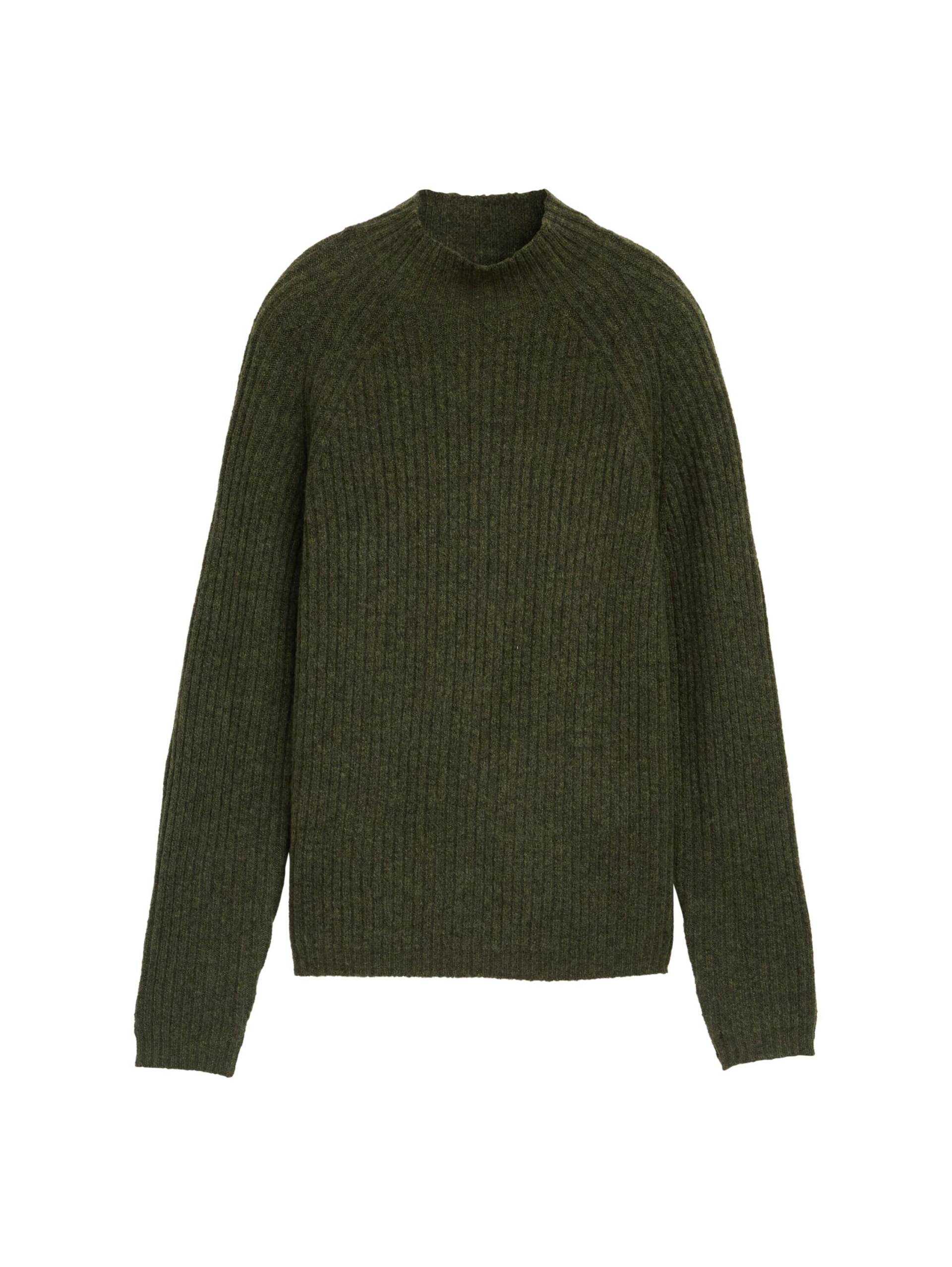 Denim Tom Tailor - Relaxed Fit Strickpullover mit Stehkragen grape leaf green melange - Gr. - M von Denim Tom Tailor