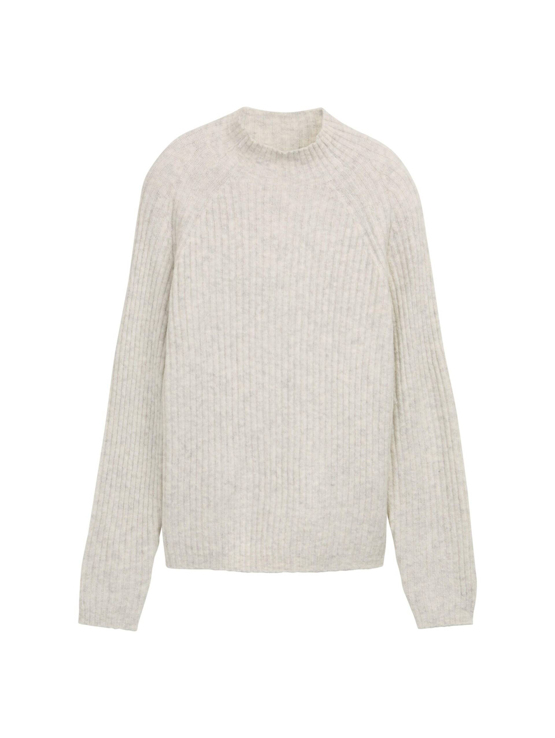Denim Tom Tailor - Relaxed Fit Strickpullover mit Stehkragen marble beige melange - Gr. - L von Denim Tom Tailor