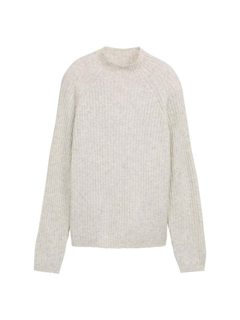 Denim Tom Tailor - Relaxed Fit Strickpullover mit Stehkragen marble beige melange - Gr. - XXL von Denim Tom Tailor