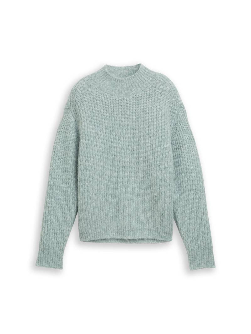 Denim Tom Tailor - Relaxed Fit Strickpullover mit Stehkragen silver cloud blue melange - Gr. - L von Denim Tom Tailor