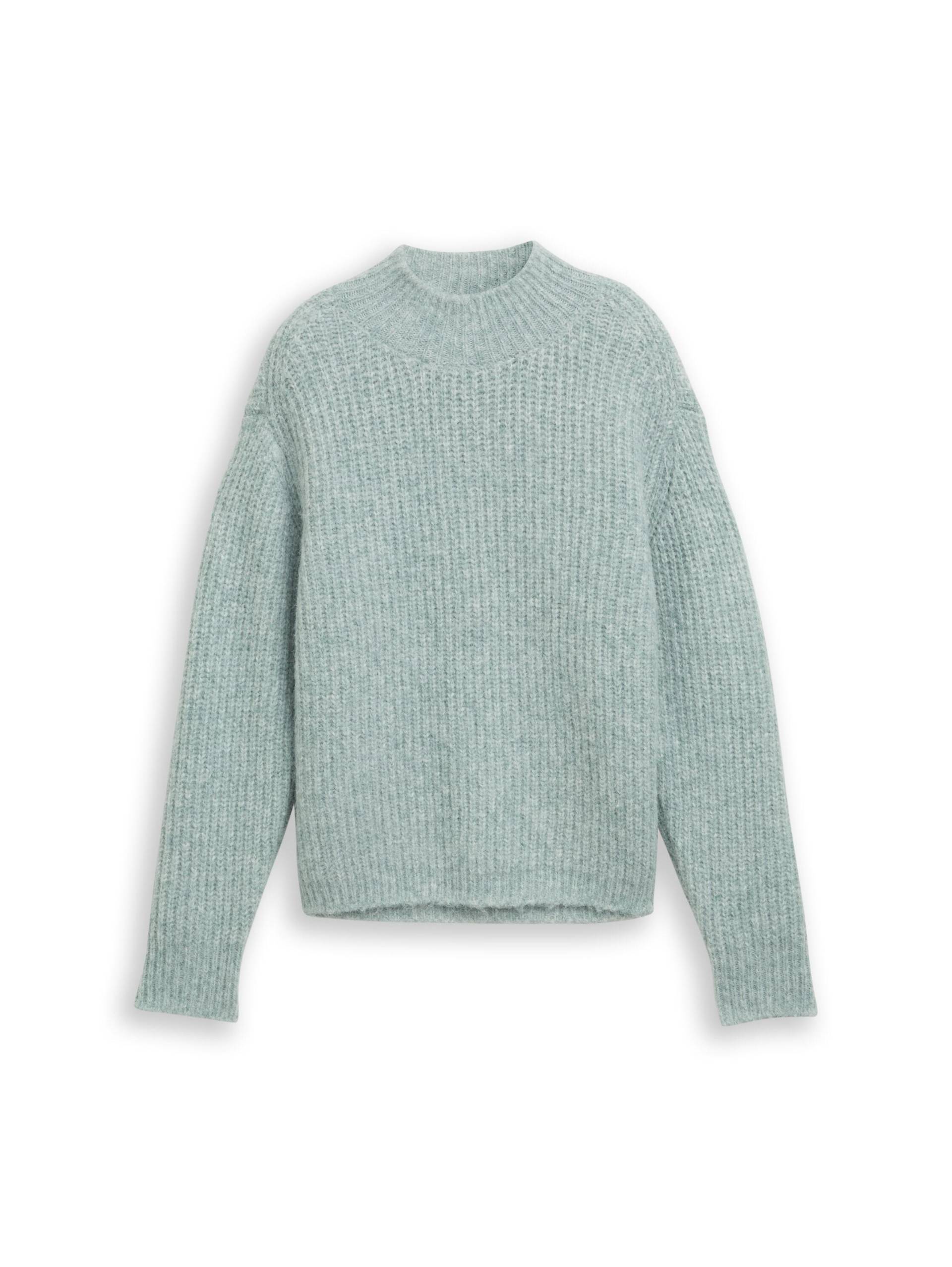 Denim Tom Tailor - Relaxed Fit Strickpullover mit Stehkragen silver cloud blue melange - Gr. - XL von Denim Tom Tailor