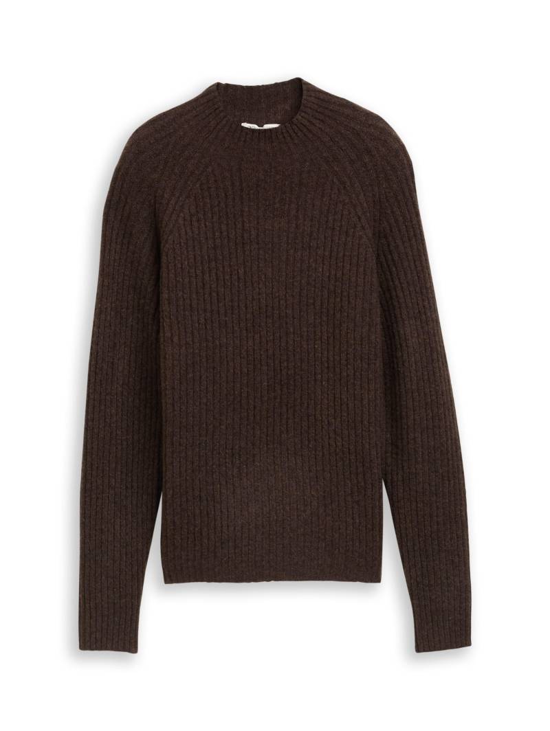 Denim Tom Tailor - Relaxed Fit Strickpullover mit Stehkragen soft chocolate brown melange - Gr. - XS von Denim Tom Tailor