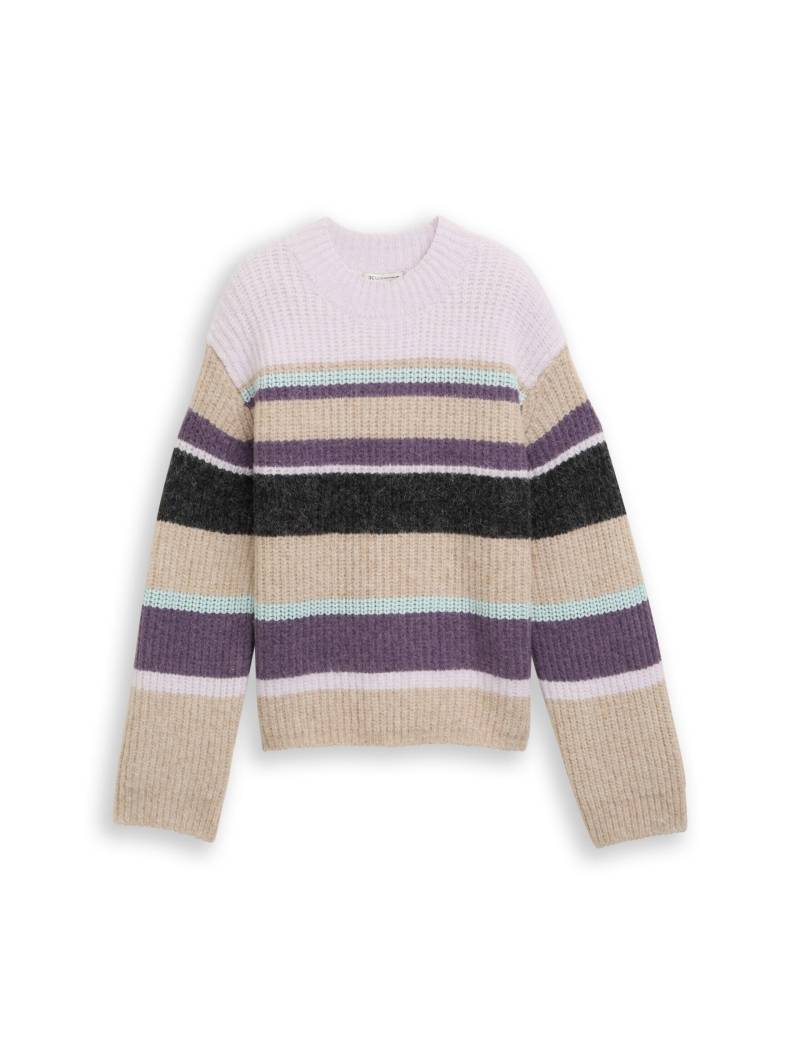 Denim Tom Tailor - Relaxed Fit Strickpullover mit Streifenmuster beige lilac multicolor stripe - Gr. - XS von Denim Tom Tailor