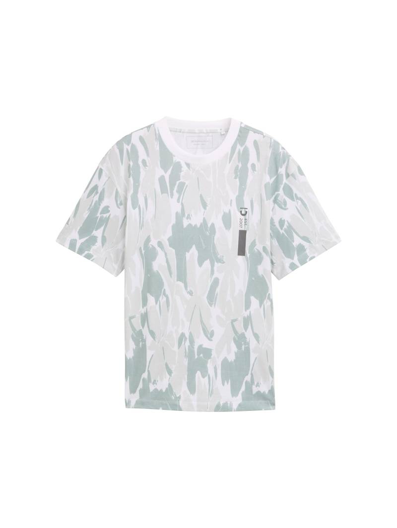 Denim Tom Tailor - Relaxed Fit T-Shirt mit Allover-Print white abstract flowery print - Gr. - L von Denim Tom Tailor