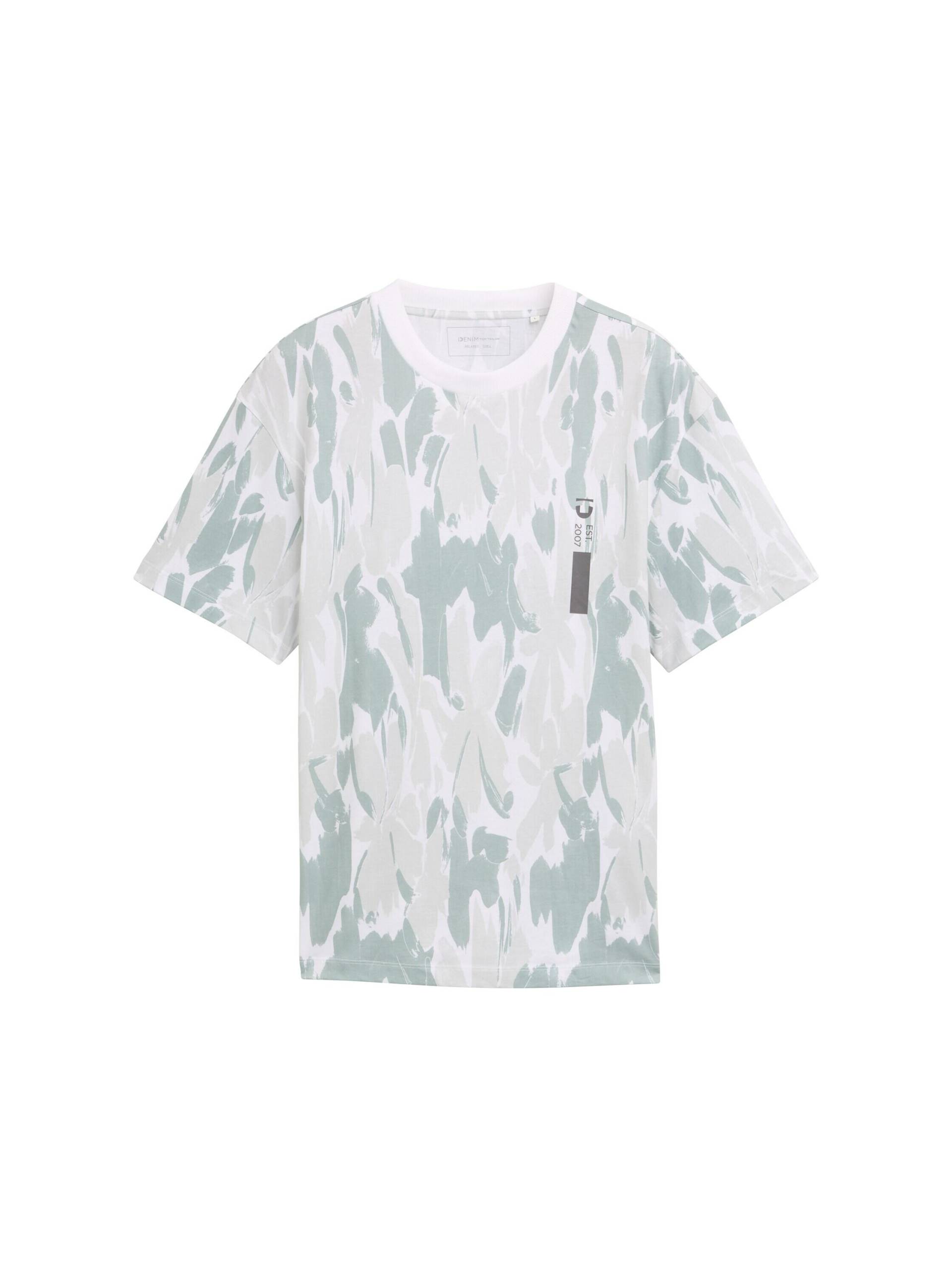 Denim Tom Tailor - Relaxed Fit T-Shirt mit Allover-Print white abstract flowery print - Gr. - L von Denim Tom Tailor